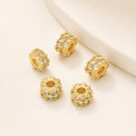 Confezione da 5 perline distanziatrici con foro e zirconi incastonati, placcate in oro, per la creazione di gioielli fai da te., Dual-Hole Snowflake Bead, Snowflake Bow Diamond Bead, Hexagonal Zircon Bead 8mm, 2-row Diamond Pig Nose Oval               ...