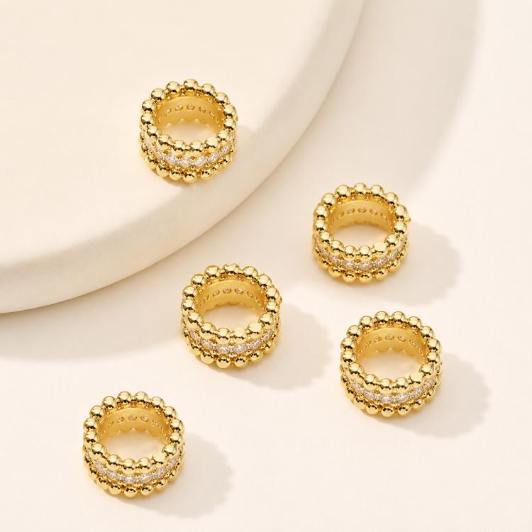 Confezione da 5 perline distanziatrici con foro e zirconi incastonati, placcate in oro, per la creazione di gioielli fai da te., Dual-Hole Snowflake Bead, Snowflake Bow Diamond Bead, Hexagonal Zircon Bead 8mm, 2-row Diamond Pig Nose Oval               ...