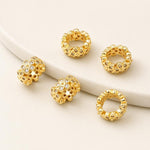 Confezione da 5 perline distanziatrici con foro e zirconi incastonati, placcate in oro, per la creazione di gioielli fai da te., Dual-Hole Snowflake Bead, Snowflake Bow Diamond Bead, Hexagonal Zircon Bead 8mm, 2-row Diamond Pig Nose Oval               ...