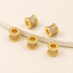 Confezione da 5 perline distanziatrici con foro e zirconi incastonati, placcate in oro, per la creazione di gioielli fai da te., Wheel 3-Rows Zircon Bead, Dual-Row Leaf Zircon Bead 9.5mm, Diamond Dual-Sided Slim Base, Slim Zircon Bead 8x10mm           ...