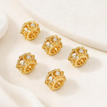 Confezione da 5 perline distanziatrici con foro e zirconi incastonati, placcate in oro, per la creazione di gioielli fai da te., Wheel 3-Rows Zircon Bead, Dual-Row Leaf Zircon Bead 9.5mm, Diamond Dual-Sided Slim Base, Slim Zircon Bead 8x10mm           ...