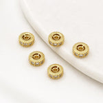 Confezione da 5 perline distanziatrici con foro e zirconi incastonati, placcate in oro, per la creazione di gioielli fai da te., Wheel 3-Rows Zircon Bead, Dual-Row Leaf Zircon Bead 9.5mm, Diamond Dual-Sided Slim Base, Slim Zircon Bead 8x10mm           ...