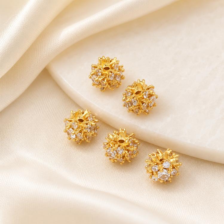 Confezione da 5 perline distanziatrici con foro e zirconi incastonati, placcate in oro, per la creazione di gioielli fai da te., Diamond Bead 6x7mm Hole 1.2mm
