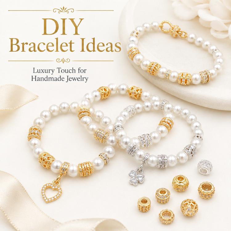 Confezione da 5 perline distanziatrici con foro e zirconi incastonati, placcate in oro, per la creazione di gioielli fai da te., Dual-Hole Snowflake Bead, Snowflake Bow Diamond Bead, Hexagonal Zircon Bead 8mm, 2-row Diamond Pig Nose Oval               ...