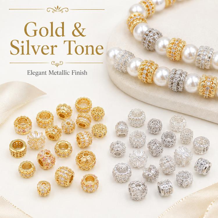 Confezione da 5 perline distanziatrici con foro e zirconi incastonati, placcate in oro, per la creazione di gioielli fai da te., Honeycomb Coin Zircon 4.5mm, Dual-Hole Zircon Bead, Zircon Heart-Shaped Bead, Planet Orbit Zircon, Zircon Spacer 6mm       ...
