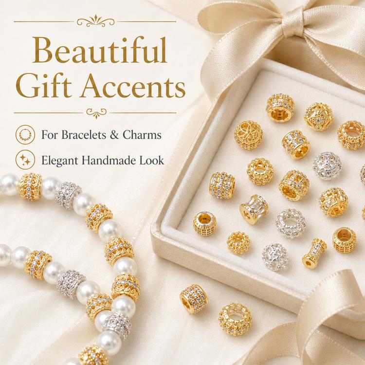 Confezione da 5 perline distanziatrici con foro e zirconi incastonati, placcate in oro, per la creazione di gioielli fai da te., Honeycomb Coin Zircon 4.5mm, Dual-Hole Zircon Bead, Zircon Heart-Shaped Bead, Planet Orbit Zircon, Zircon Spacer 6mm       ...