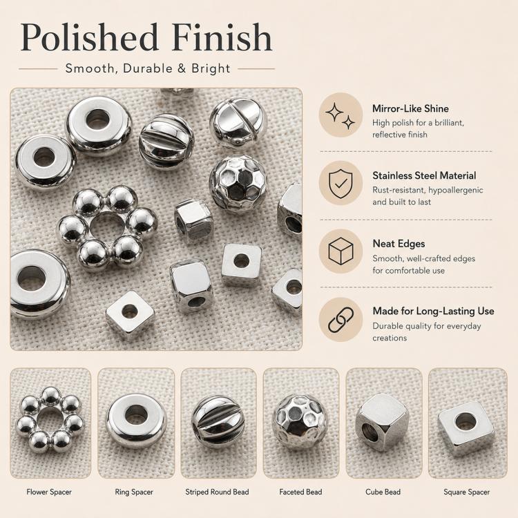Set di 2 distanziatori e perline in acciaio al titanio antiossidante, accessori fai da te per cinturini per cellulari., Spacer Bead 3 mm, Spacer Bead 4 mm, Spacer Bead 5 mm, Spacer Bead 6 mm, Spacer Bead 8 mm, Flower Spacer Bead 5 mm, Pumpkin Bead 4 mm...