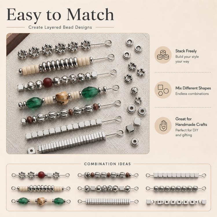 Set di 2 distanziatori e perline in acciaio al titanio antiossidante, accessori fai da te per cinturini per cellulari., Spacer Bead 3 mm, Spacer Bead 4 mm, Spacer Bead 5 mm, Spacer Bead 6 mm, Spacer Bead 8 mm, Flower Spacer Bead 5 mm, Pumpkin Bead 4 mm...
