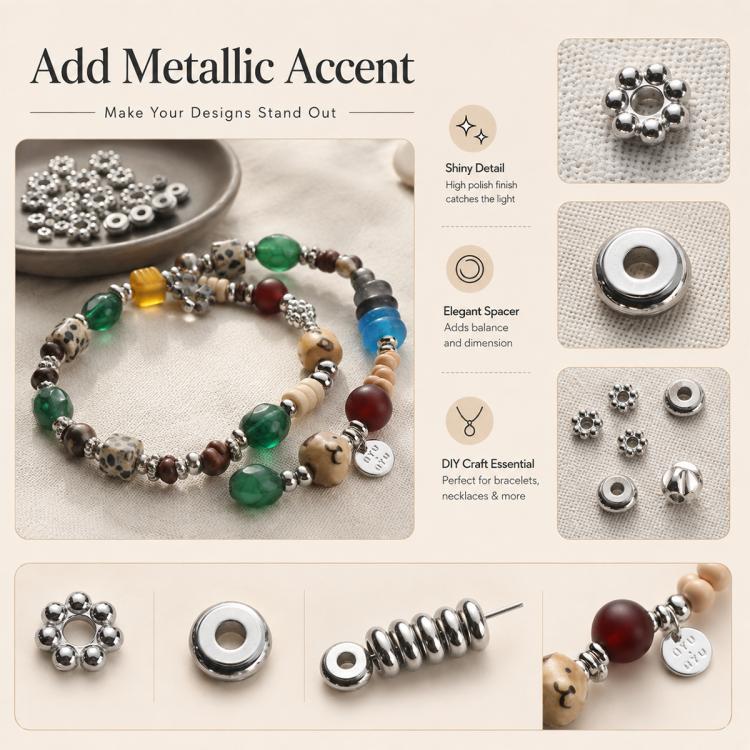 Set di 2 distanziatori e perline in acciaio al titanio antiossidante, accessori fai da te per cinturini per cellulari., Spacer Bead 3 mm, Spacer Bead 4 mm, Spacer Bead 5 mm, Spacer Bead 6 mm, Spacer Bead 8 mm, Flower Spacer Bead 5 mm, Pumpkin Bead 4 mm...