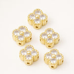 Confezione da 5 perline distanziatrici con foro e zirconi incastonati, placcate in oro, per la creazione di gioielli fai da te., Butterfly Zircon Ring 8.5mm, 4-Leaf Clover Zircon Bead 7mm, Cubic 4-Diamond Bead 6mm, Ripple Round Bead 5mm                ...