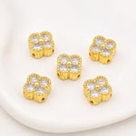 Confezione da 5 perline distanziatrici con foro e zirconi incastonati, placcate in oro, per la creazione di gioielli fai da te., Butterfly Zircon Ring 8.5mm, 4-Leaf Clover Zircon Bead 7mm, Cubic 4-Diamond Bead 6mm, Ripple Round Bead 5mm                ...