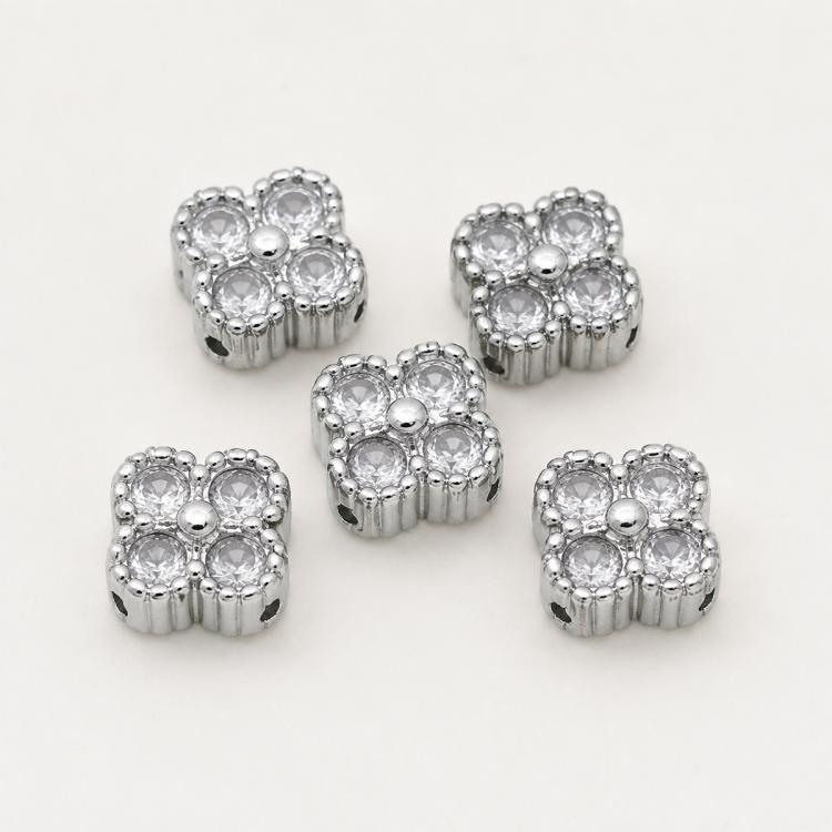 Confezione da 5 perline distanziatrici con foro e zirconi incastonati, placcate in oro, per la creazione di gioielli fai da te., Butterfly Zircon Ring 8.5mm, 4-Leaf Clover Zircon Bead 7mm, Cubic 4-Diamond Bead 6mm, Ripple Round Bead 5mm                ...