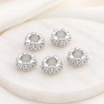 Confezione da 5 perline distanziatrici con foro e zirconi incastonati, placcate in oro, per la creazione di gioielli fai da te., Butterfly Zircon Ring 8.5mm, 4-Leaf Clover Zircon Bead 7mm, Cubic 4-Diamond Bead 6mm, Ripple Round Bead 5mm                ...