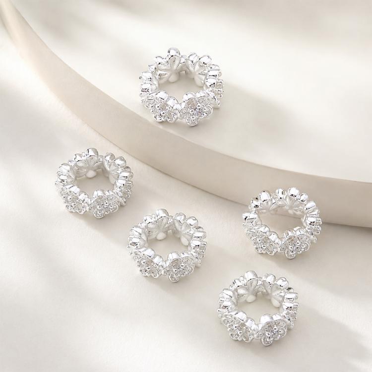 Confezione da 5 perline distanziatrici con foro e zirconi incastonati, placcate in oro, per la creazione di gioielli fai da te., Rose Bead 4.5x10mm Hole 6mm, Zircon Bead Ring 3.7x11.7x9mm, Oval Diamond 4.7x8mm Hole 2.2mm, Ripple Pattern Round Bead 8mm ...