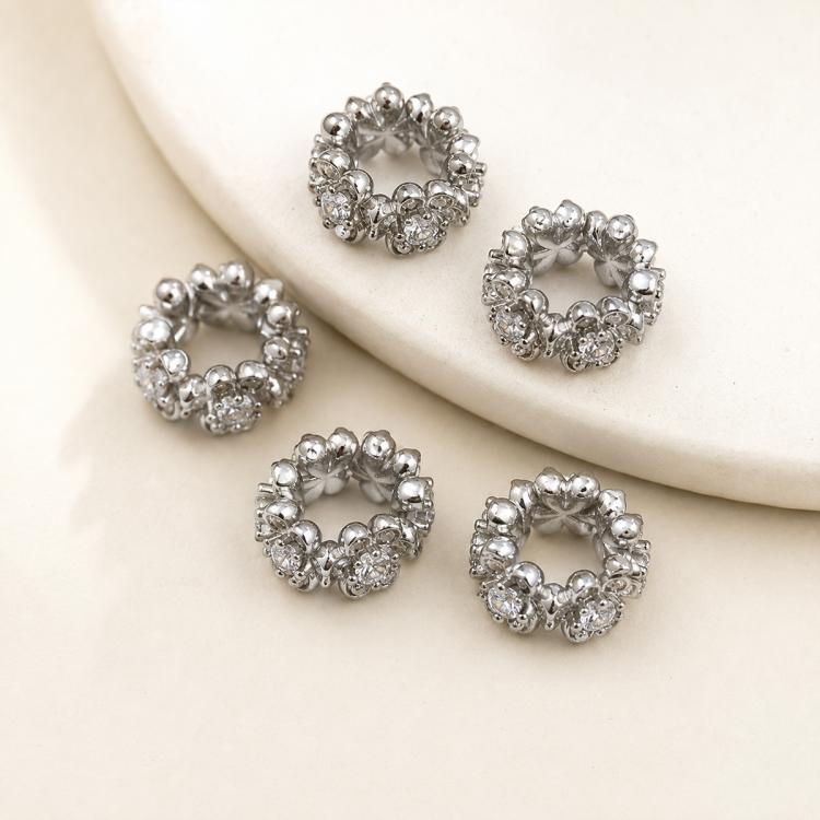 Confezione da 5 perline distanziatrici con foro e zirconi incastonati, placcate in oro, per la creazione di gioielli fai da te., Rose Bead 4.5x10mm Hole 6mm, Zircon Bead Ring 3.7x11.7x9mm, Oval Diamond 4.7x8mm Hole 2.2mm, Ripple Pattern Round Bead 8mm ...