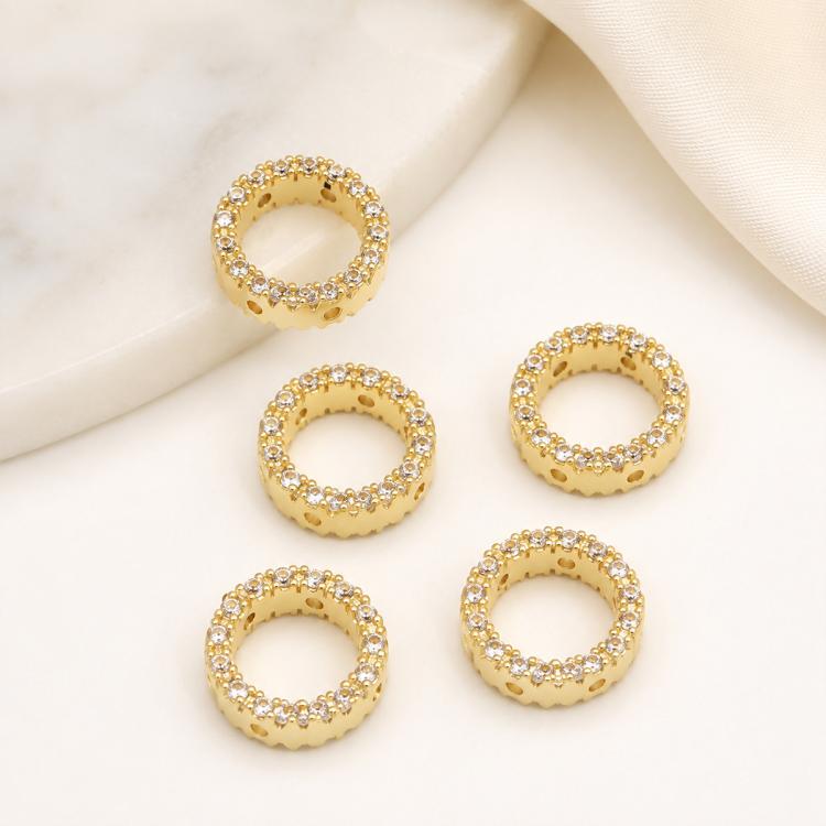 Confezione da 5 perline distanziatrici con foro e zirconi incastonati, placcate in oro, per la creazione di gioielli fai da te., Rose Bead 4.5x10mm Hole 6mm, Zircon Bead Ring 3.7x11.7x9mm, Oval Diamond 4.7x8mm Hole 2.2mm, Ripple Pattern Round Bead 8mm ...