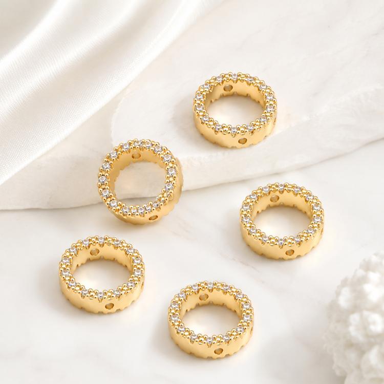 Confezione da 5 perline distanziatrici con foro e zirconi incastonati, placcate in oro, per la creazione di gioielli fai da te., Rose Bead 4.5x10mm Hole 6mm, Zircon Bead Ring 3.7x11.7x9mm, Oval Diamond 4.7x8mm Hole 2.2mm, Ripple Pattern Round Bead 8mm ...