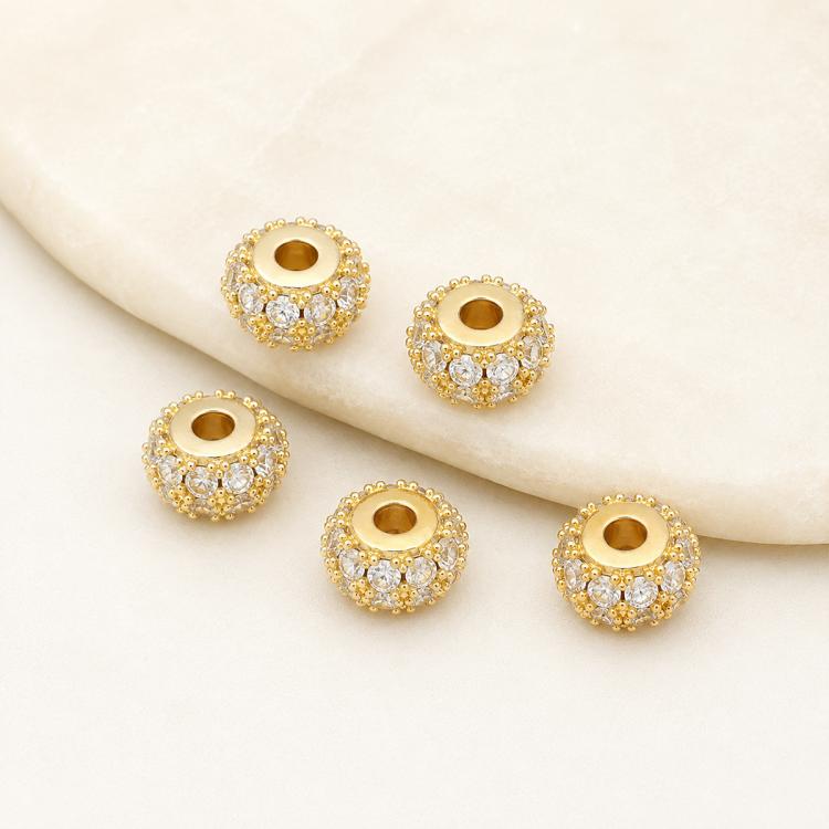 Confezione da 5 perline distanziatrici con foro e zirconi incastonati, placcate in oro, per la creazione di gioielli fai da te., Rose Bead 4.5x10mm Hole 6mm, Zircon Bead Ring 3.7x11.7x9mm, Oval Diamond 4.7x8mm Hole 2.2mm, Ripple Pattern Round Bead 8mm ...