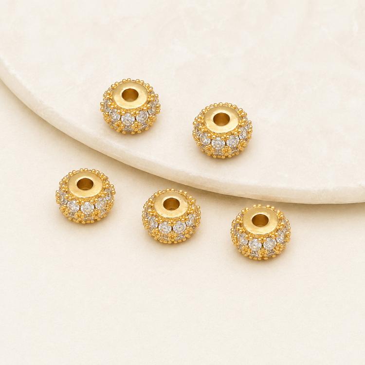 Confezione da 5 perline distanziatrici con foro e zirconi incastonati, placcate in oro, per la creazione di gioielli fai da te., Rose Bead 4.5x10mm Hole 6mm, Zircon Bead Ring 3.7x11.7x9mm, Oval Diamond 4.7x8mm Hole 2.2mm, Ripple Pattern Round Bead 8mm ...
