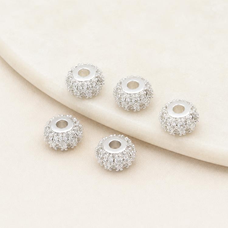 Confezione da 5 perline distanziatrici con foro e zirconi incastonati, placcate in oro, per la creazione di gioielli fai da te., Rose Bead 4.5x10mm Hole 6mm, Zircon Bead Ring 3.7x11.7x9mm, Oval Diamond 4.7x8mm Hole 2.2mm, Ripple Pattern Round Bead 8mm ...