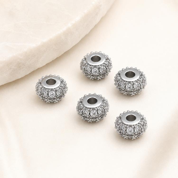 Confezione da 5 perline distanziatrici con foro e zirconi incastonati, placcate in oro, per la creazione di gioielli fai da te., Rose Bead 4.5x10mm Hole 6mm, Zircon Bead Ring 3.7x11.7x9mm, Oval Diamond 4.7x8mm Hole 2.2mm, Ripple Pattern Round Bead 8mm ...