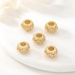 Confezione da 5 perline distanziatrici con foro e zirconi incastonati, placcate in oro, per la creazione di gioielli fai da te., Rose Bead 4.5x10mm Hole 6mm, Zircon Bead Ring 3.7x11.7x9mm, Oval Diamond 4.7x8mm Hole 2.2mm, Ripple Pattern Round Bead 8mm ...