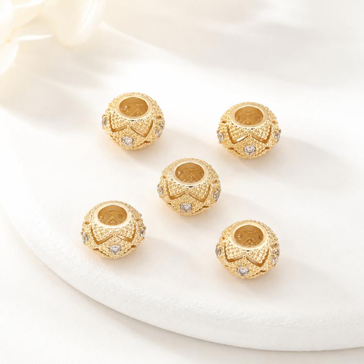 Confezione da 5 perline distanziatrici con foro e zirconi incastonati, placcate in oro, per la creazione di gioielli fai da te., Rose Bead 4.5x10mm Hole 6mm, Zircon Bead Ring 3.7x11.7x9mm, Oval Diamond 4.7x8mm Hole 2.2mm, Ripple Pattern Round Bead 8mm ...