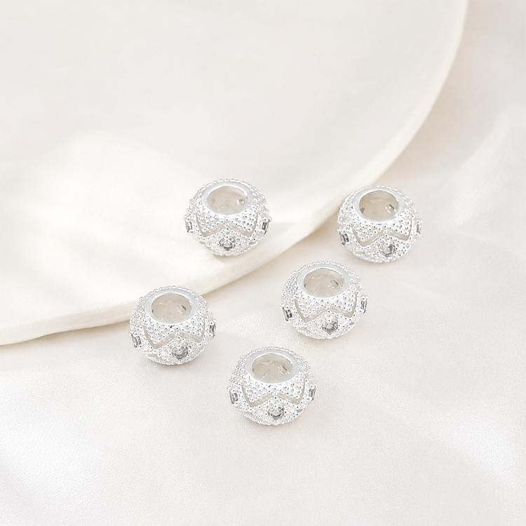 Confezione da 5 perline distanziatrici con foro e zirconi incastonati, placcate in oro, per la creazione di gioielli fai da te., Rose Bead 4.5x10mm Hole 6mm, Zircon Bead Ring 3.7x11.7x9mm, Oval Diamond 4.7x8mm Hole 2.2mm, Ripple Pattern Round Bead 8mm ...