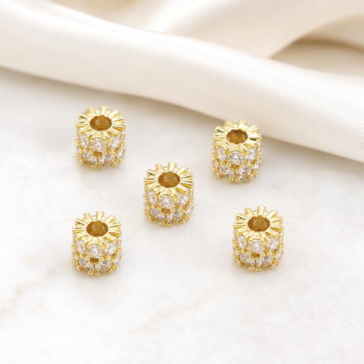 Confezione da 5 perline distanziatrici con foro e zirconi incastonati, placcate in oro, per la creazione di gioielli fai da te., Rose Bead 4.5x10mm Hole 6mm, Zircon Bead Ring 3.7x11.7x9mm, Oval Diamond 4.7x8mm Hole 2.2mm, Ripple Pattern Round Bead 8mm ...