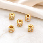 Confezione da 5 perline distanziatrici con foro e zirconi incastonati, placcate in oro, per la creazione di gioielli fai da te., Rose Bead 4.5x10mm Hole 6mm, Zircon Bead Ring 3.7x11.7x9mm, Oval Diamond 4.7x8mm Hole 2.2mm, Ripple Pattern Round Bead 8mm ...