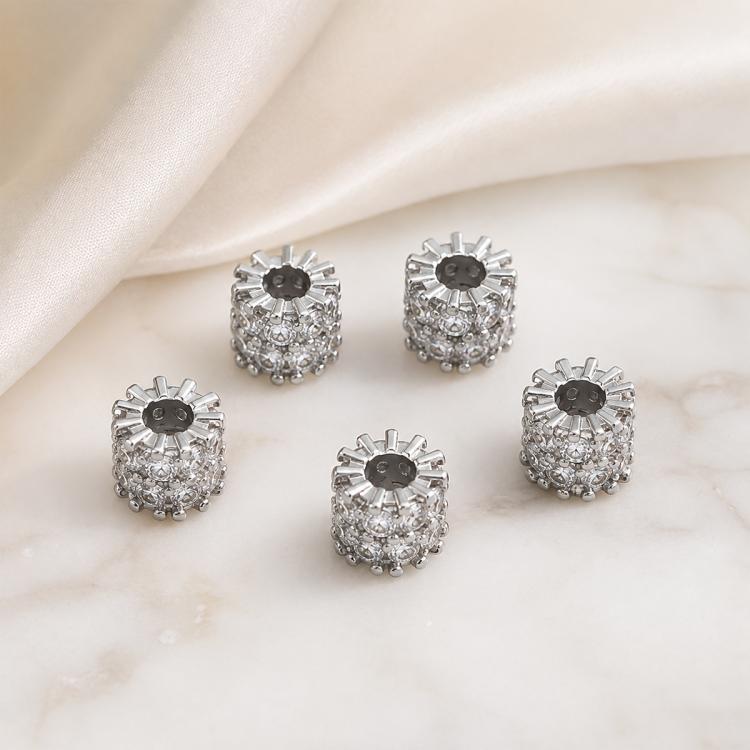 Confezione da 5 perline distanziatrici con foro e zirconi incastonati, placcate in oro, per la creazione di gioielli fai da te., Rose Bead 4.5x10mm Hole 6mm, Zircon Bead Ring 3.7x11.7x9mm, Oval Diamond 4.7x8mm Hole 2.2mm, Ripple Pattern Round Bead 8mm ...