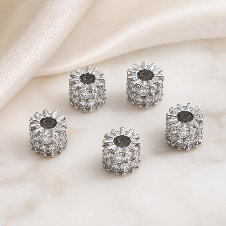 Confezione da 5 perline distanziatrici con foro e zirconi incastonati, placcate in oro, per la creazione di gioielli fai da te., Dual-Row Zircon 9mm, Wheel Bead 3.3x8.1x5mm, Horse-eye Zircon Bead 3.45x7.6x5mm, Cross Bead 5.6mm Hole 1.35mm              ...