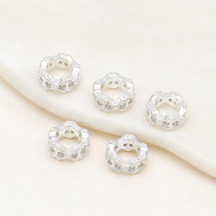 Confezione da 5 perline distanziatrici con foro e zirconi incastonati, placcate in oro, per la creazione di gioielli fai da te., Dual-Row Zircon 9mm, Wheel Bead 3.3x8.1x5mm, Horse-eye Zircon Bead 3.45x7.6x5mm, Cross Bead 5.6mm Hole 1.35mm              ...