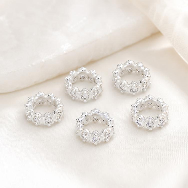 Confezione da 5 perline distanziatrici con foro e zirconi incastonati, placcate in oro, per la creazione di gioielli fai da te., Dual-Row Zircon 9mm, Wheel Bead 3.3x8.1x5mm, Horse-eye Zircon Bead 3.45x7.6x5mm, Cross Bead 5.6mm Hole 1.35mm              ...