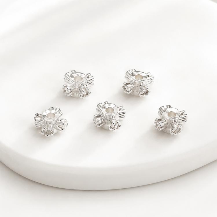 Confezione da 5 perline distanziatrici con foro e zirconi incastonati, placcate in oro, per la creazione di gioielli fai da te., Dual-Row Zircon 9mm, Wheel Bead 3.3x8.1x5mm, Horse-eye Zircon Bead 3.45x7.6x5mm, Cross Bead 5.6mm Hole 1.35mm              ...