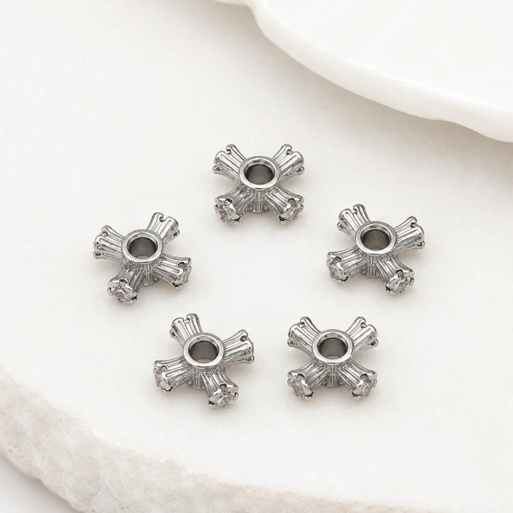 Confezione da 5 perline distanziatrici con foro e zirconi incastonati, placcate in oro, per la creazione di gioielli fai da te., Dual-Row Zircon 9mm, Wheel Bead 3.3x8.1x5mm, Horse-eye Zircon Bead 3.45x7.6x5mm, Cross Bead 5.6mm Hole 1.35mm              ...