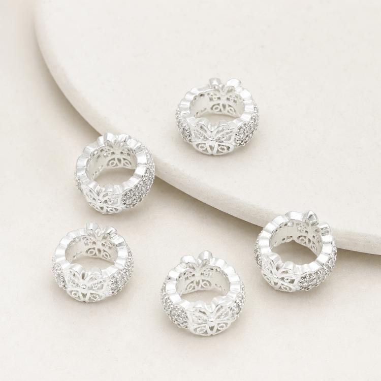 Confezione da 5 perline distanziatrici con foro e zirconi incastonati, placcate in oro, per la creazione di gioielli fai da te., Dual-Row Zircon 9mm, Wheel Bead 3.3x8.1x5mm, Horse-eye Zircon Bead 3.45x7.6x5mm, Cross Bead 5.6mm Hole 1.35mm              ...