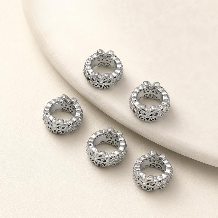 Confezione da 5 perline distanziatrici con foro e zirconi incastonati, placcate in oro, per la creazione di gioielli fai da te., Dual-Row Zircon 9mm, Wheel Bead 3.3x8.1x5mm, Horse-eye Zircon Bead 3.45x7.6x5mm, Cross Bead 5.6mm Hole 1.35mm              ...
