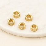 Confezione da 5 perline distanziatrici con foro e zirconi incastonati, placcate in oro, per la creazione di gioielli fai da te., Large Hole Diamond Coin 4.3x9x5.8mm, Zircon Cloud Bead 5.8x7.8x3.35mm, Zircon Spacer Bead 5.6x8.8x4.9mm                    ...