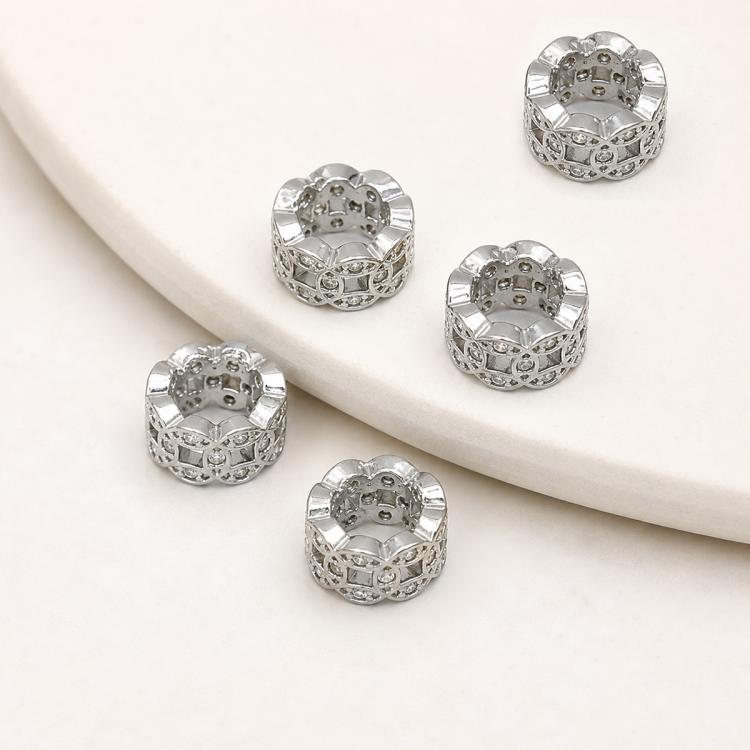 Confezione da 5 perline distanziatrici con foro e zirconi incastonati, placcate in oro, per la creazione di gioielli fai da te., Large Hole Diamond Coin 4.3x9x5.8mm, Zircon Cloud Bead 5.8x7.8x3.35mm, Zircon Spacer Bead 5.6x8.8x4.9mm                    ...