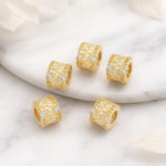 Confezione da 5 perline distanziatrici con foro e zirconi incastonati, placcate in oro, per la creazione di gioielli fai da te., Large Hole Diamond Coin 4.3x9x5.8mm, Zircon Cloud Bead 5.8x7.8x3.35mm, Zircon Spacer Bead 5.6x8.8x4.9mm                    ...