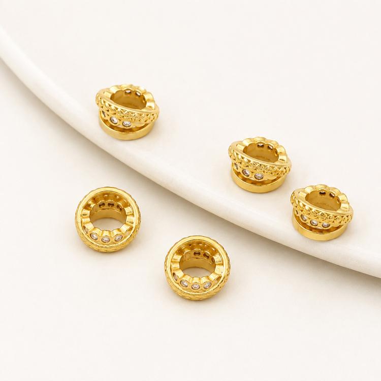 Confezione da 5 perline distanziatrici con foro e zirconi incastonati, placcate in oro, per la creazione di gioielli fai da te., Large Hole Diamond Coin 4.3x9x5.8mm, Zircon Cloud Bead 5.8x7.8x3.35mm, Zircon Spacer Bead 5.6x8.8x4.9mm                    ...