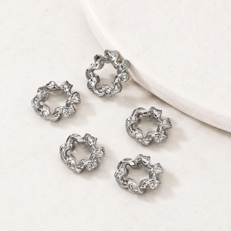 Confezione da 5 perline distanziatrici con foro e zirconi incastonati, placcate in oro, per la creazione di gioielli fai da te., Zircon Twisted Loop Bead 10x10.4x6mm, Square Zircon Hexagoan Bead 10mm