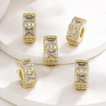 Confezione da 5 perline distanziatrici con foro e zirconi incastonati, placcate in oro, per la creazione di gioielli fai da te., Zircon Twisted Loop Bead 10x10.4x6mm, Square Zircon Hexagoan Bead 10mm