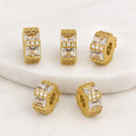 Confezione da 5 perline distanziatrici con foro e zirconi incastonati, placcate in oro, per la creazione di gioielli fai da te., Zircon Twisted Loop Bead 10x10.4x6mm, Square Zircon Hexagoan Bead 10mm