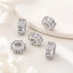 Confezione da 5 perline distanziatrici con foro e zirconi incastonati, placcate in oro, per la creazione di gioielli fai da te., Zircon Twisted Loop Bead 10x10.4x6mm, Square Zircon Hexagoan Bead 10mm