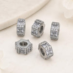 Confezione da 5 perline distanziatrici con foro e zirconi incastonati, placcate in oro, per la creazione di gioielli fai da te., Zircon Twisted Loop Bead 10x10.4x6mm, Square Zircon Hexagoan Bead 10mm