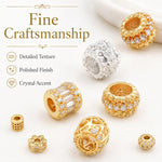 Confezione da 5 perline distanziatrici con foro e zirconi incastonati, placcate in oro, per la creazione di gioielli fai da te., Butterfly Zircon Ring 8.5mm, 4-Leaf Clover Zircon Bead 7mm, Cubic 4-Diamond Bead 6mm, Ripple Round Bead 5mm                ...