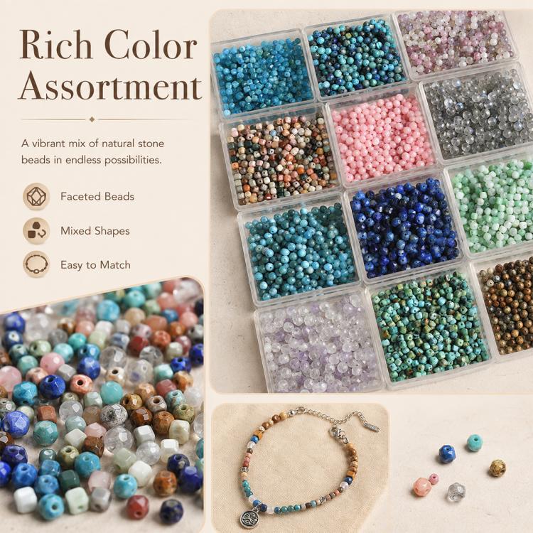 Set di 5 perline sciolte sfaccettate naturali, accessori fai da te per bracciali e collane., Blue Apatite, Pink Opal, Alxa Faceted Round Bead, Grade A Turquoise, Alxa Faceted Cube Bead, Australian Jade, Violet, Blue Apatite Faceted Abacus, Grey Moonsto...
