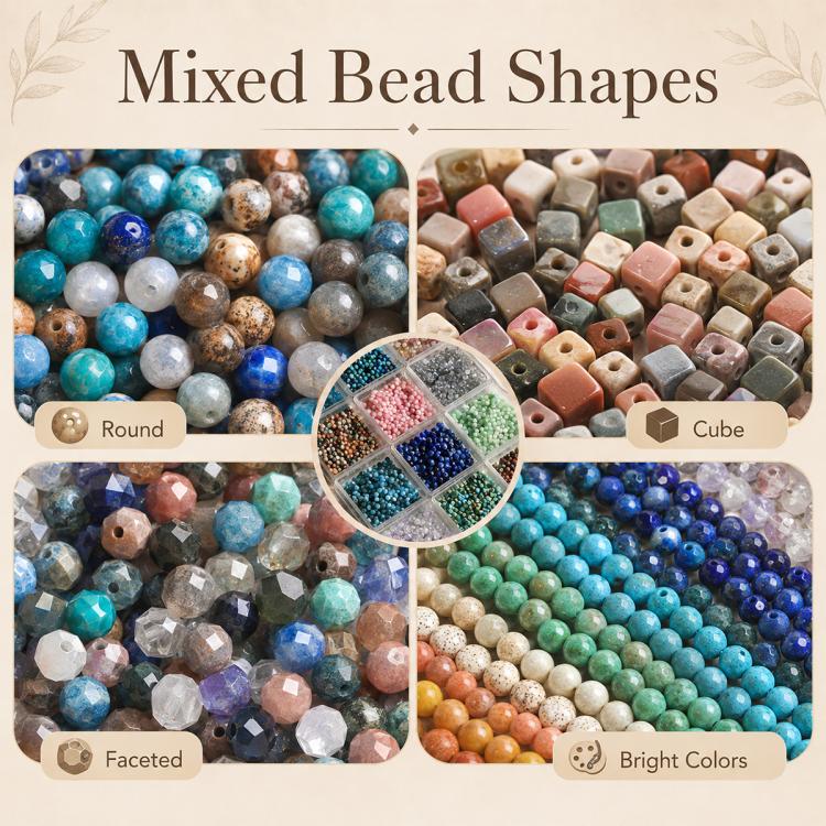 Set di 5 perline sciolte sfaccettate naturali, accessori fai da te per bracciali e collane., Blue Apatite, Pink Opal, Alxa Faceted Round Bead, Grade A Turquoise, Alxa Faceted Cube Bead, Australian Jade, Violet, Blue Apatite Faceted Abacus, Grey Moonsto...